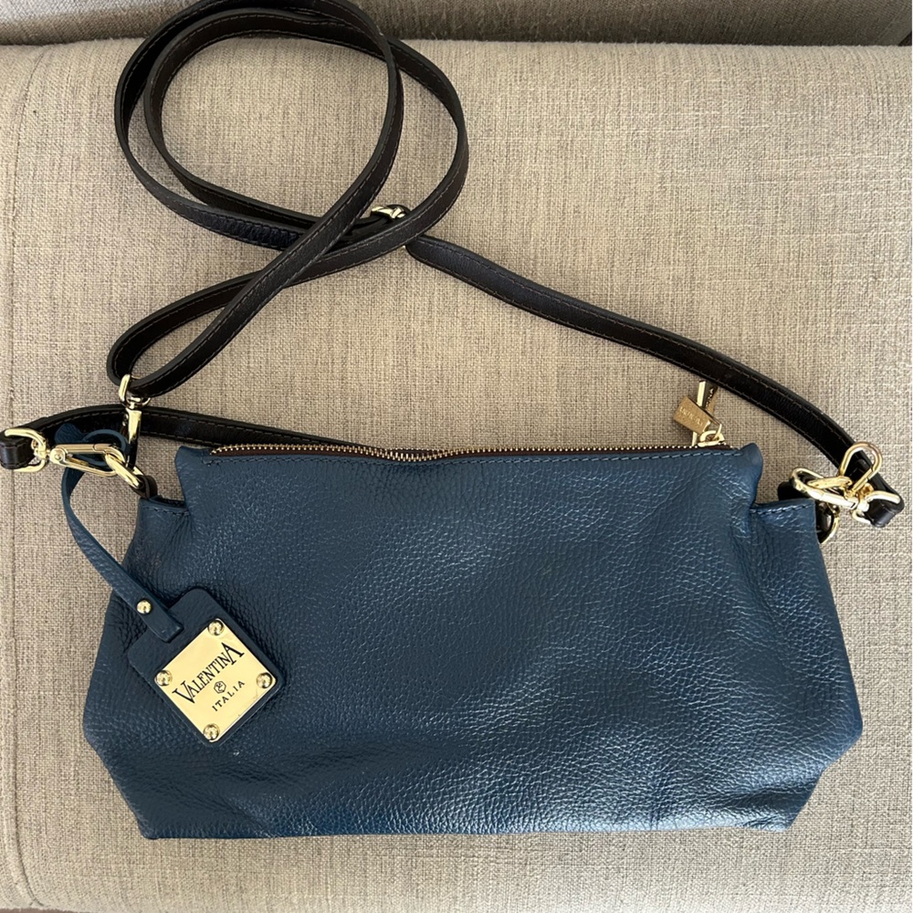 Valentina blue leather crossbody